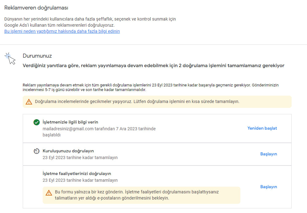 Google Ads Reklamveren Doğrulaması 3 Adımda Çözüm